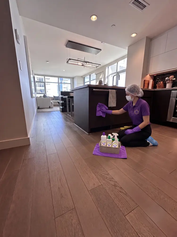 Cleaning floors in an empty home