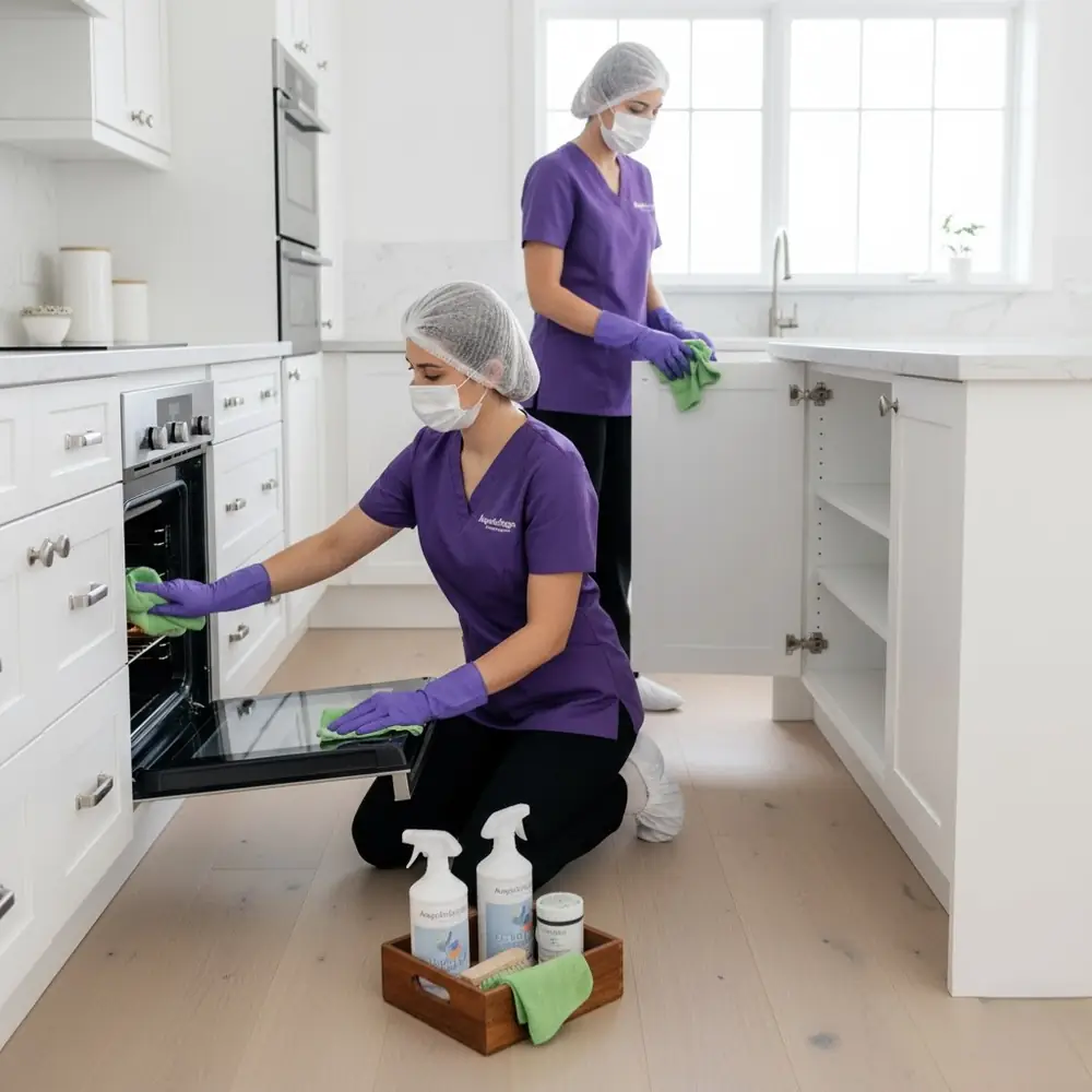 Move-out cleaning inside the oven and cabinets